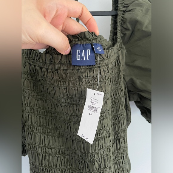 NWT Gap puff sleeve smocked green mini dress - Picture 4 of 6